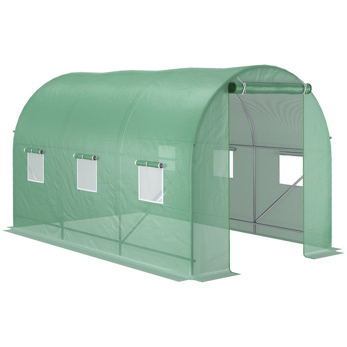 Polytunnel Greenhouse 3.5x2x2m - Steel Frame Walk-In Tent with PE Cover, Roll Up Door, 6 Ventilated Windows - Ideal for Growing Plants & Vegetables