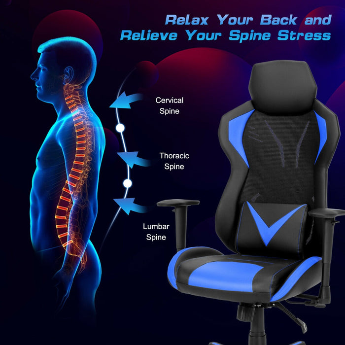 Ergonomic Gaming Chair - Blue Comfort with Tilting Function - Game Enthusiasts and Posture Correction Solution