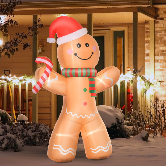 Inflatable 2.4m Gingerbread Man Decoration with Lights - Festive Holiday Display for Indoor & Outdoor, Garden, Lawn - Ideal for Christmas Party Props & Home Decor