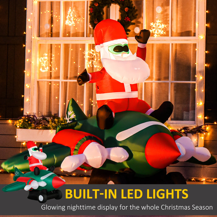 Inflatable Santa Claus in Airplane with LED Lights - 1.6m Tall Blow Up Holiday Decor for Yard & Garden - Festive Outdoor Display for Christmas Party