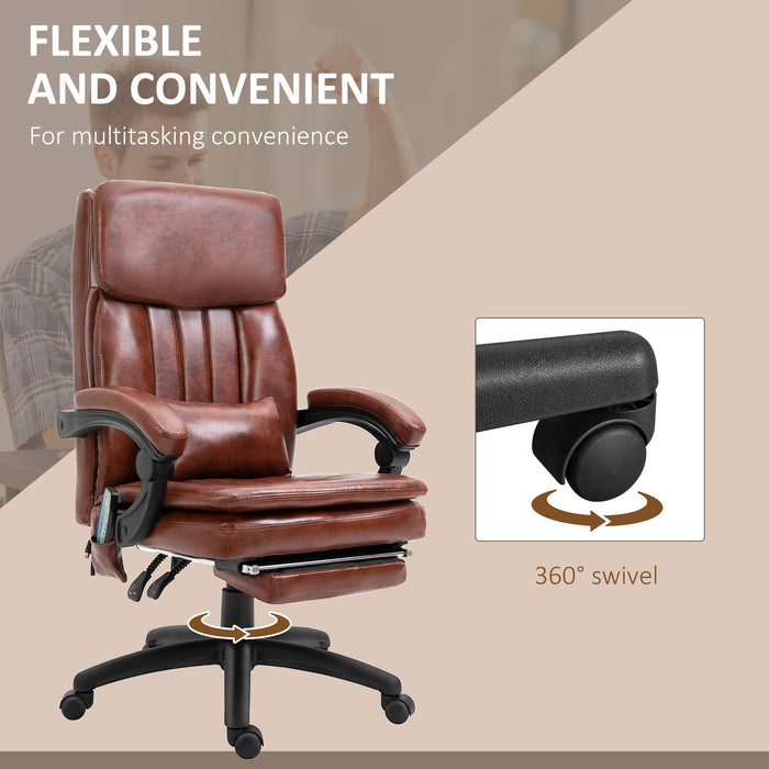 Ergonomic High Back Gaming Chair - Recliner with Footrest, 7-Point Massage, Adjustable Height, PU Leather in Brown - Perfect for Gamers and Office Workers