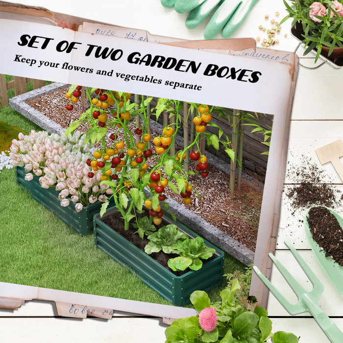 Steel Garden Planter Beds - Set of 2 Raised Outdoor Boxes for Flowers, Herbs, and Vegetables - Ideal for Home Gardening Enthusiasts