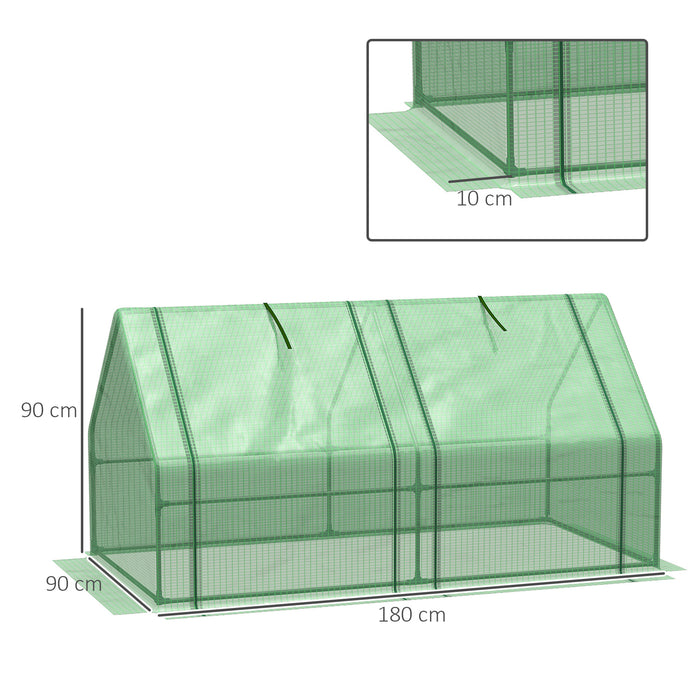Greenhouse with Steel Frame & PE Cover - Compact Mini Polytunnel with Zippered Window for Plant Growth - Ideal for Vegetables & Small Gardens, 180 x 90 x 90 cm