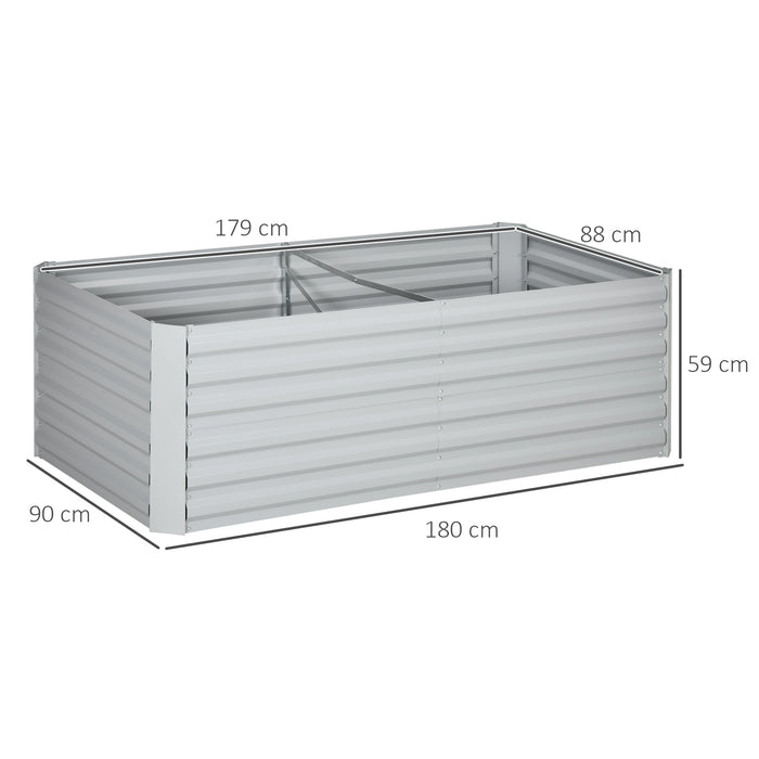 Galvanised Steel Raised Garden Beds - Durable Outdoor Planters with Reinforced Support Rods, 180x90x59 cm - Ideal for Garden Enthusiasts & Urban Farming
