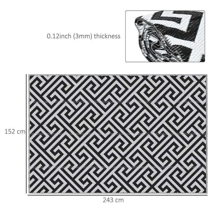 Outdoor Reversible Rug - 152 x 243 cm Black & White Plastic Straw Mat - Ideal for RV Camping, Garden, Deck, and Indoor Picnic
