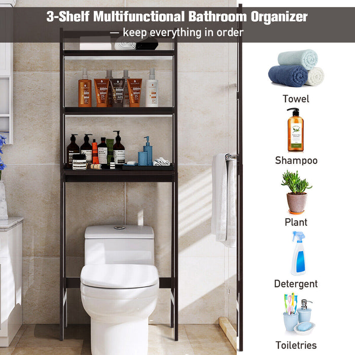 Freestanding Bathroom Rack- 3-Tier Wooden Over Toilet Storage in White - Space-saving Solution for Small Bathrooms