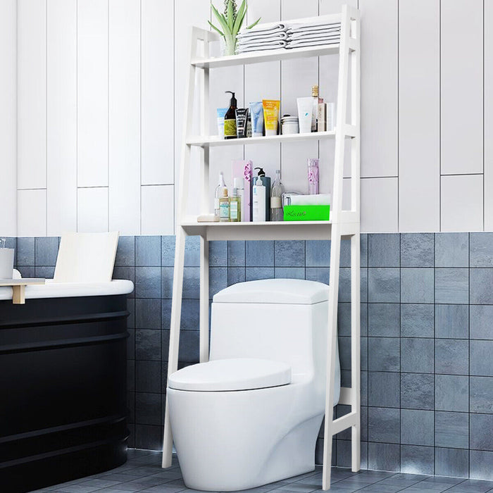 Freestanding Bathroom Rack- 3-Tier Wooden Over Toilet Storage in White - Space-saving Solution for Small Bathrooms