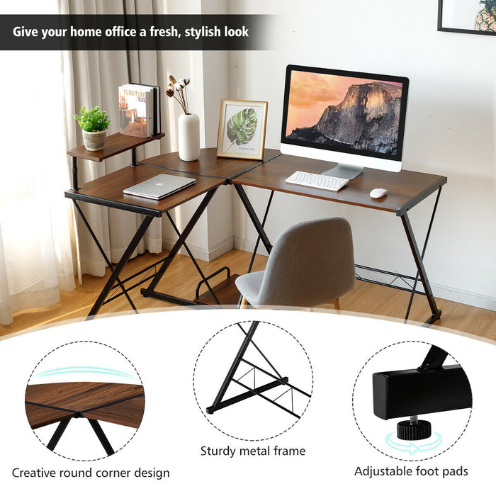 Corner Computer Desk in Black - L-Shaped Design with Monitor Stand and Host Tray - Ideal for Home Office Setup and PC Gaming Station