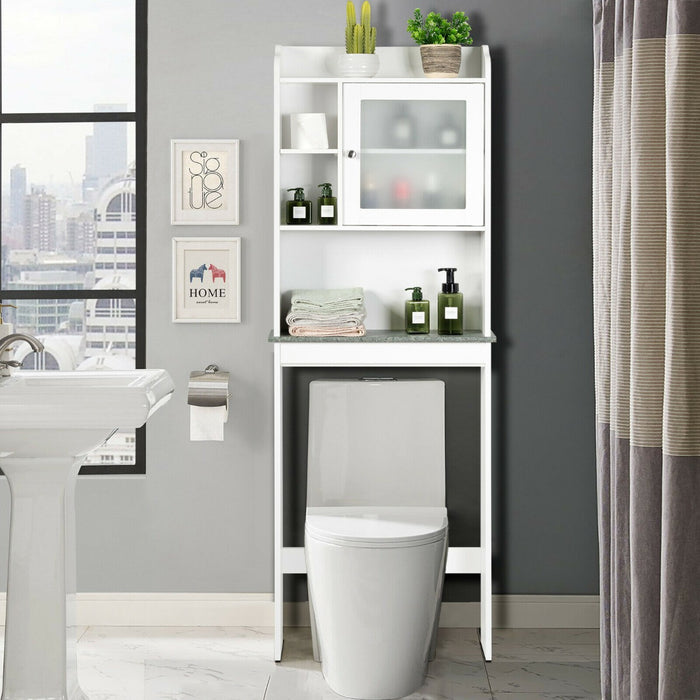 Bathroom Essentials - Over-The-Toilet Cabinet with Open Shelves and Door for Additional Storage - Ideal Solution for Organizing Toiletries and Bathroom Accessories