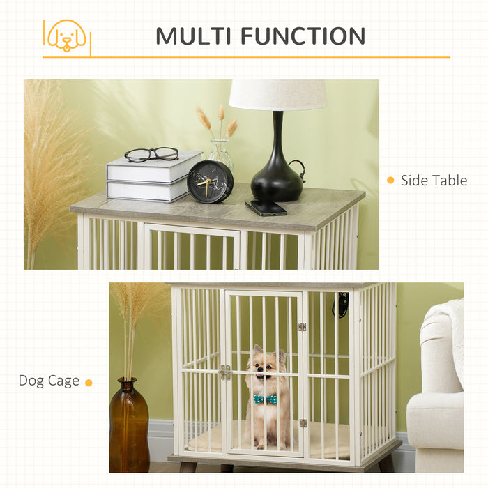 Indoor Pet Kennel End Table with Soft Cushion - Lockable Door & Stylish Crate Furniture for Small Dogs, 64.5x48x70.5 cm - Elegant Home Solution for Pet Safety and Comfort in Grey