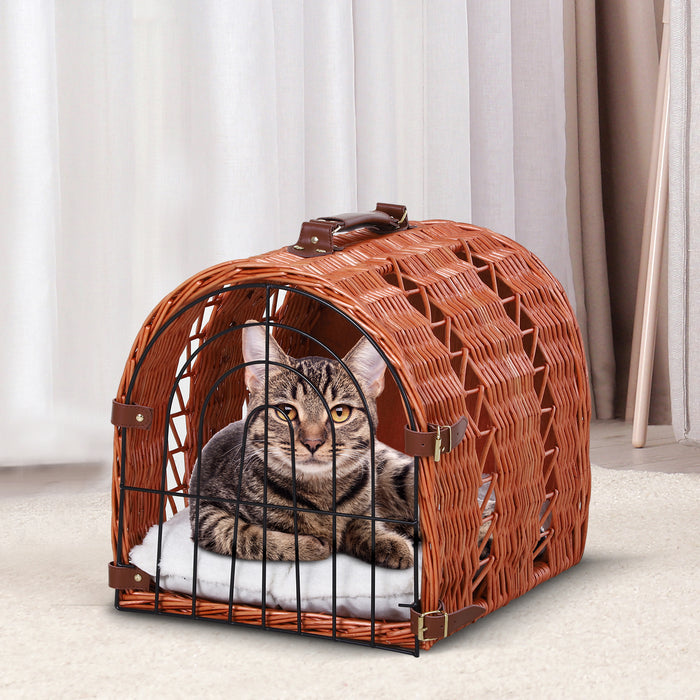 Medium Wicker Cat Carrier - Portable and Durable Pet Travel Basket in Natural Tone - Ideal for Safe and Comfortable Journeys with Your Feline Friend