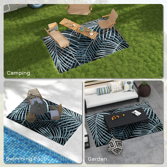 Reversible Blue and Black Plastic Straw Rug for RV Use - Durable Outdoor Mat 6x9 Feet with Portable Carry Bag - Ideal for Campers & Patio Decor