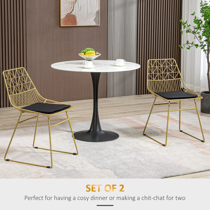 Luxurious Velvet Cushioned Dining Chairs - Set of 2 Metal Wire Kitchen Seats with Cut-out Back - Elegant Comfort for Home and Restaurants