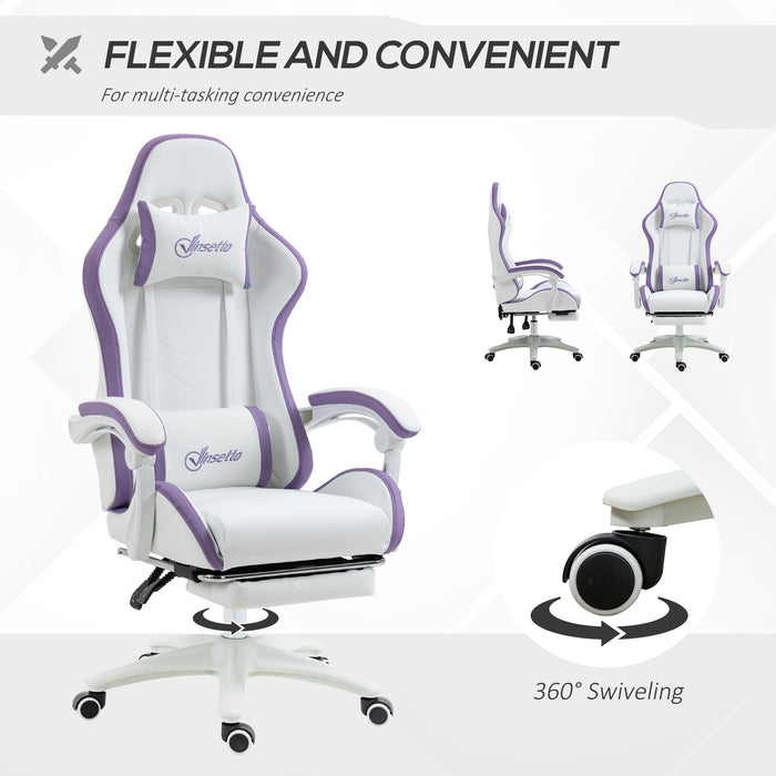 Ergonomic Racing-Style Gamer Chair - PU Leather Reclining Seat with 360 Swivel, Footrest, Detachable Headrest & Lumbar Support - Ultimate Comfort for Gaming & Office Work, Vibrant Purple