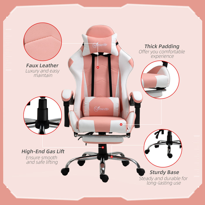 High-Back Racing Gamer Chair with Lumbar Support and Head Pillow - Swivel Wheels, Reclining Desk Seat for Gaming & Office Comfort - Ideal for Home Office Setup and Gamers