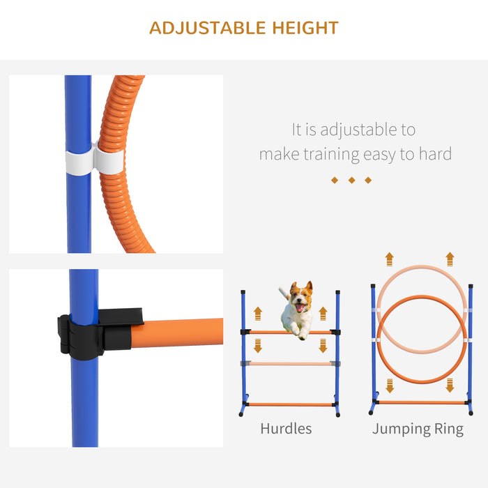 Dog Agility Training Kit - 5-Piece Set with Weave Poles, Jump Ring, Hurdle, Pause Box, Carry Bag in Orange - Ideal for Active Dogs and Handlers