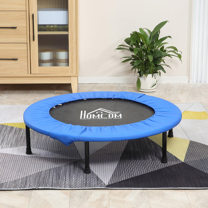 Foldable Mini Trampoline Φ96cm - Home Gym Rebounding Fitness Equipment with Safety Pad - Ideal for Yoga, Exercise, Indoor & Outdoor Jump Workouts, Blue/Black