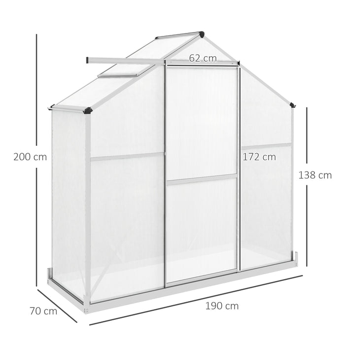 Polycarbonate Walk-In Greenhouse - 6x2.5ft Silver Structure with Rain Gutter and Sliding Door - Ideal for Garden Plant Growth & Weather Protection