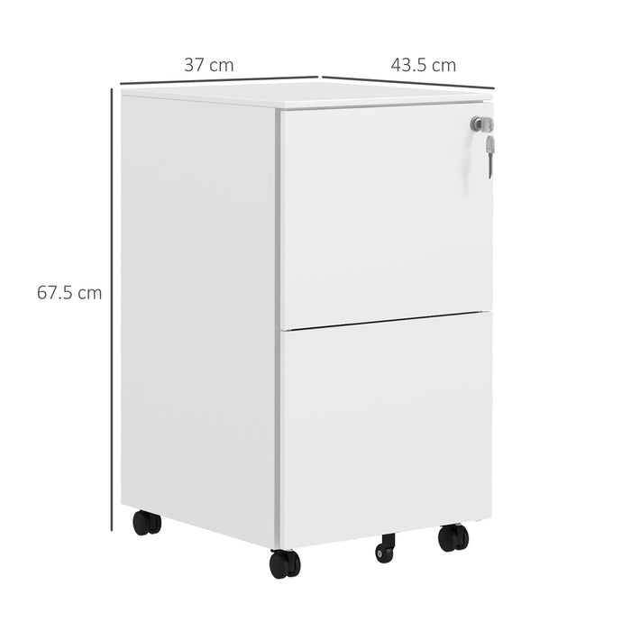 Steel Mobile File Cabinet with Lock - 2-Drawer Vertical Storage for A4, Legal, Letter Size Documents - Secure Office Organizer with Adjustable Hanging Bar