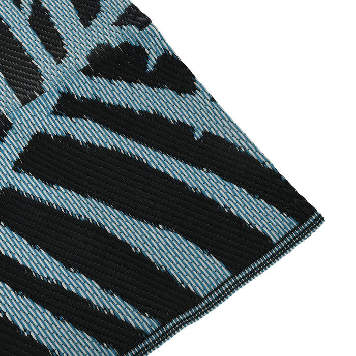 Reversible Blue and Black Plastic Straw Rug for RV Use - Durable Outdoor Mat 6x9 Feet with Portable Carry Bag - Ideal for Campers & Patio Decor