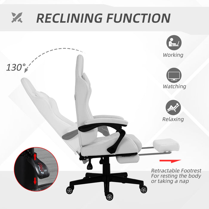 Ergonomic Racing Style Gaming Chair - Swivel Wheels, Adjustable Footrest, PU Leather Reclining Seat - Comfortable Home Office Gamers' Essential in White