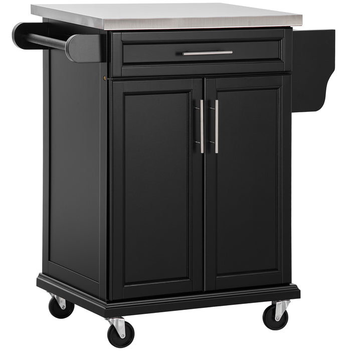 Kitchen Island with Durable Stainless Steel Countertop - Black MDF Base with Modern Design - Stylish Storage Solution for Home Chefs