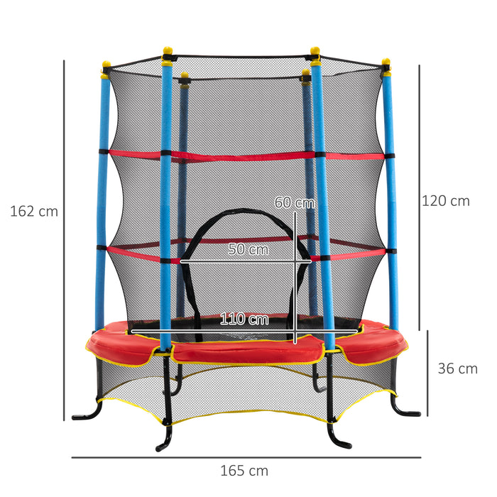 Kids Trampoline with Safety Enclosure - 65-inch Bounce Area with Built-in Zipper, Safety Padding - Indoor/Outdoor Play Equipment for Toddlers Ages 3-6