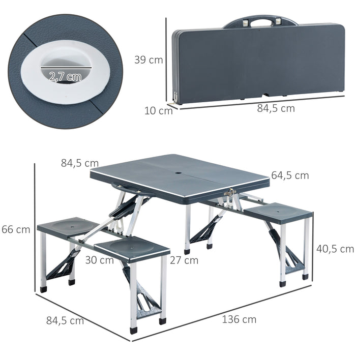 Portable Folding Picnic Table Set with Chairs - Aluminum Camping Furniture for Dining & Hiking - Ideal for BBQs and Outdoor Parties