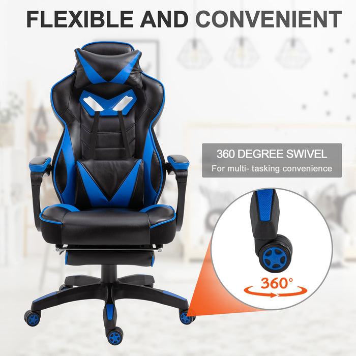 Ergonomic Adjustable Gaming Chair with Retractable Footrest - Racing Style Office Desk Chair with Headrest and Lumbar Support, Rolling Recliner - Comfortable Seating for Gamers and Desk Work