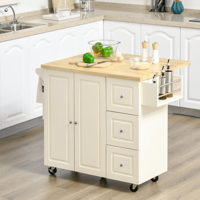Kitchen Island Cart with Drop-Leaf Design - Mobile Storage Solution with Drawers, Cabinet, and Wheels - Versatile Cart for Kitchen, Dining, and Living Spaces