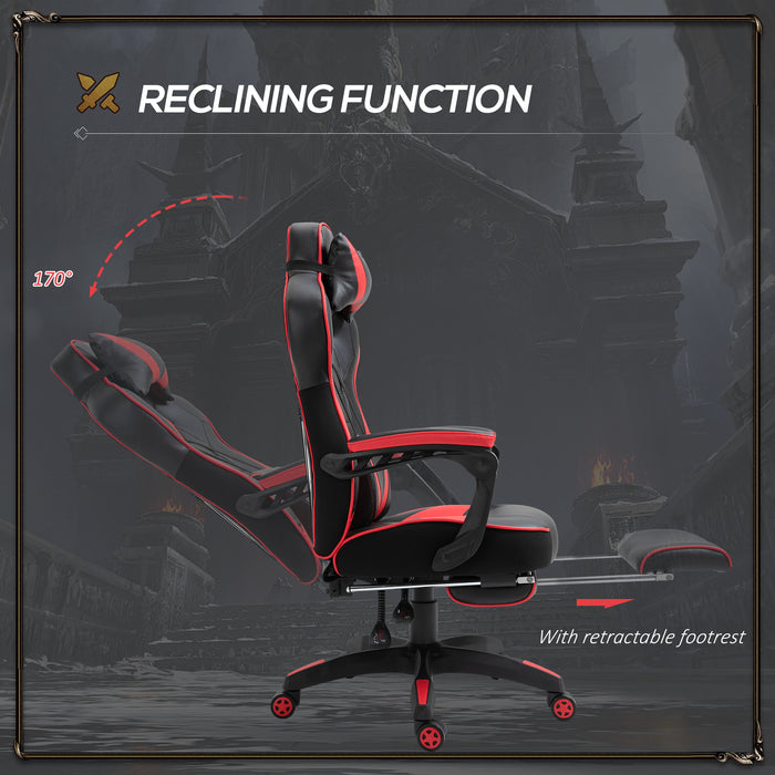 Ergonomic Racing Gamer Chair with Adjustable Height and Reclining Back - Office Desk Chair with Wheels, Headrest, Lumbar Support, and Retractable Footrest - Comfortable Work and Play Seating Solution