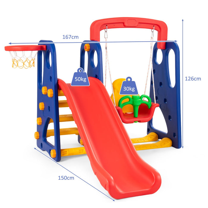 3-in-1 Toddler Playground Equipment - Slide, Swing and Basketball Hoop Set - Ideal Fun Activity Centre for Kids Development & Playtime