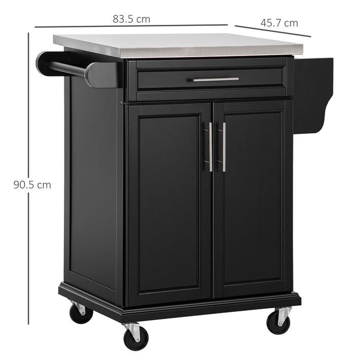 Kitchen Island with Durable Stainless Steel Countertop - Black MDF Base with Modern Design - Stylish Storage Solution for Home Chefs