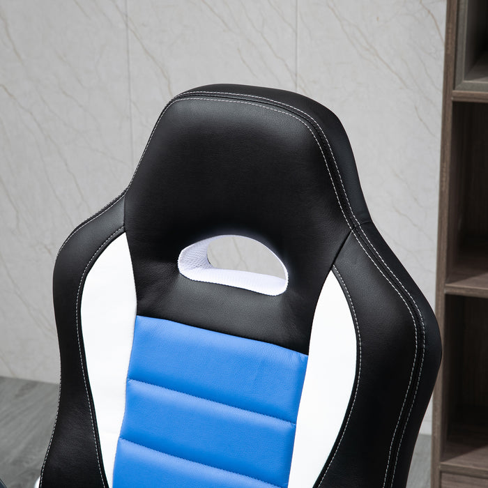 Ergonomic Racing Style Gaming Chair - PU Leather, Height Adjustable, Swivel, Tilt, Flip-Up Armrests in Blue - Comfortable Desk Chair for Gamers and Professionals