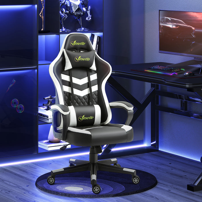 Ergonomic Racing-Style Gaming Chair - Adjustable Lumbar Support, Headrest, 360° Swivel Casters, Premium PVC Leather - Comfortable Home Office Chair for Gamers and Professionals