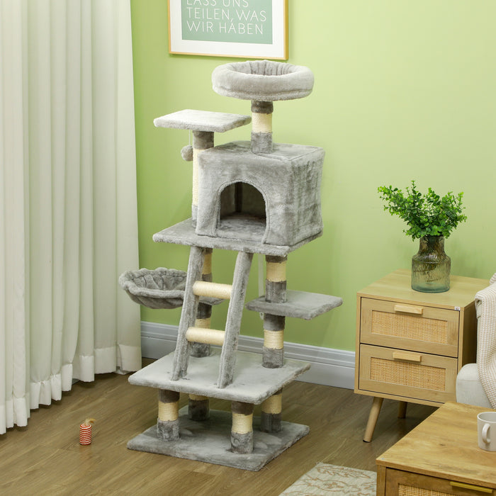 Cat Craft Tower - 132cm Multi-Level Climbing Tree with Scratching Post, Cozy House & Lounging Hammock - Ideal for Active Cats and Kittens to Play and Relax