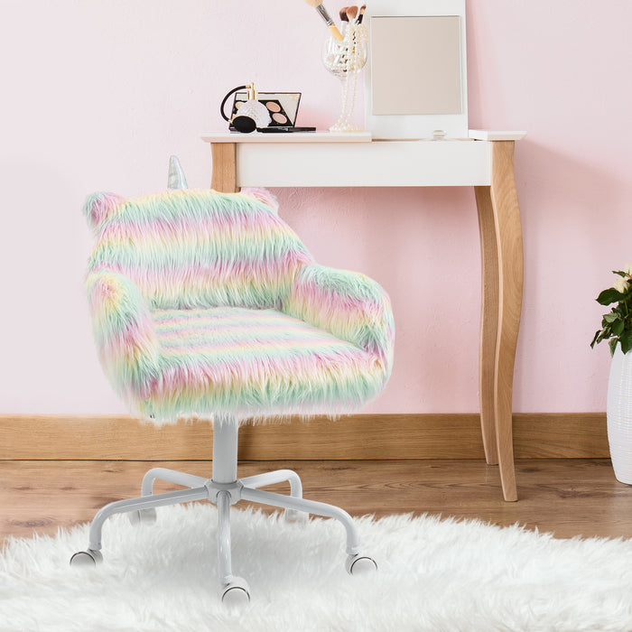 Unicorn Height Adjustable Fluffy Office Chair - Ergonomic Desk Seating with Armrests and Swivel Wheels - Colorful Chair for Comfortable Home Office Setup
