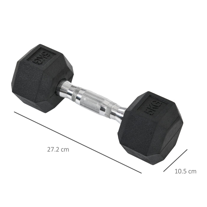 Rubber Hex Dumbbell Set - 2 x 5kg Sports Hex Weights for Fitness & Weight Lifting - Ideal for Home Gym Exercise Training