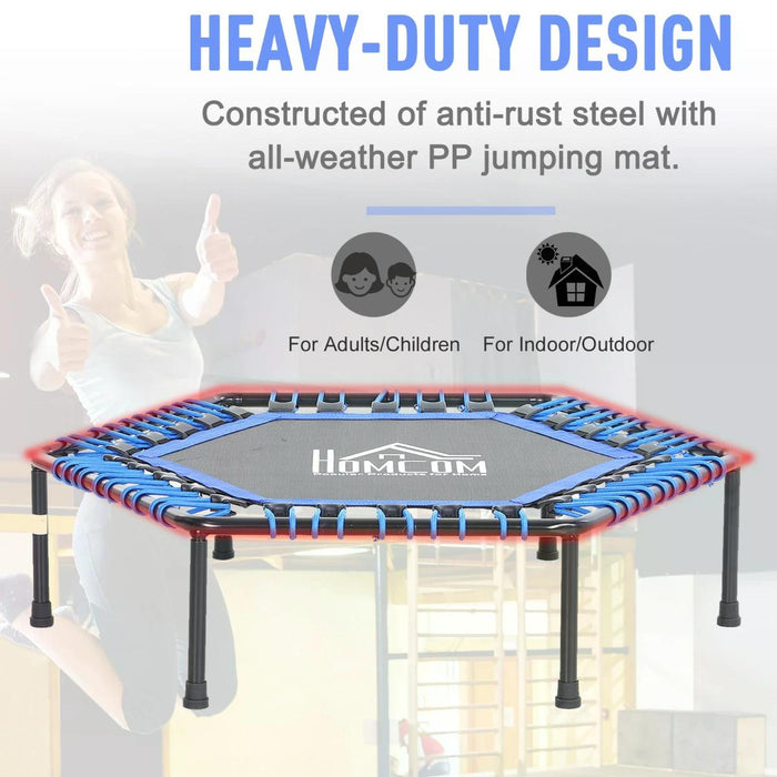 Mini Hexagon Trampoline with 40" Steel Frame - Durable Indoor/Outdoor Fitness Equipment in Blue - Ideal for Kids and Cardio Workouts