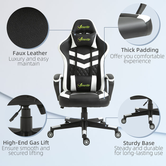 Racing Gaming Chair - Ergonomic Desk Chair with Lumbar Support, Headrest & Swivel Wheels - Comfortable PVC Leather for Home Office Gamers