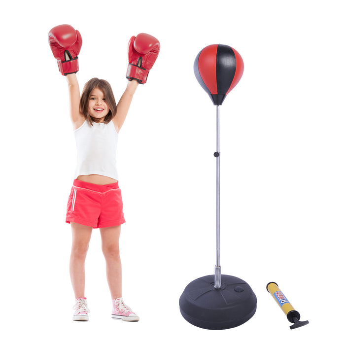 Kids Boxing Set - PU Freestanding Punch Bag with Gloves in Black & Red - Ideal for Young Athletes & Fitness Training