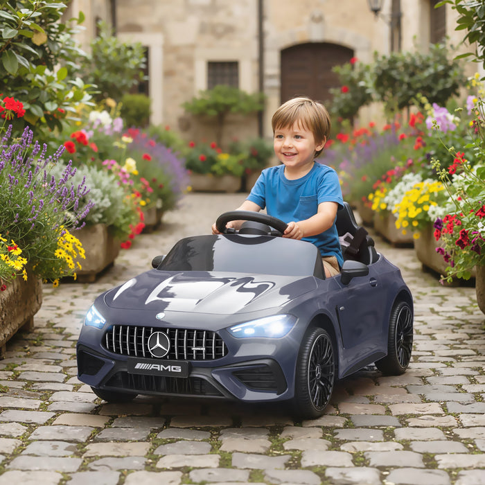 AIYAPLAY Licensed Mercedes AMG Kids Electric Car, 12V Ride On Car with Dual Motors, Remote Control for 3-6 Years, Grey