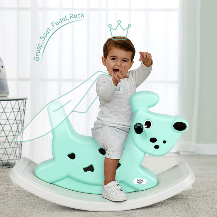 Green Rocking Horse for Kids - Toddler Ride On Toy with Music and Lights, Grip Handles - Ideal for Engaging Play and Motor Skills Development