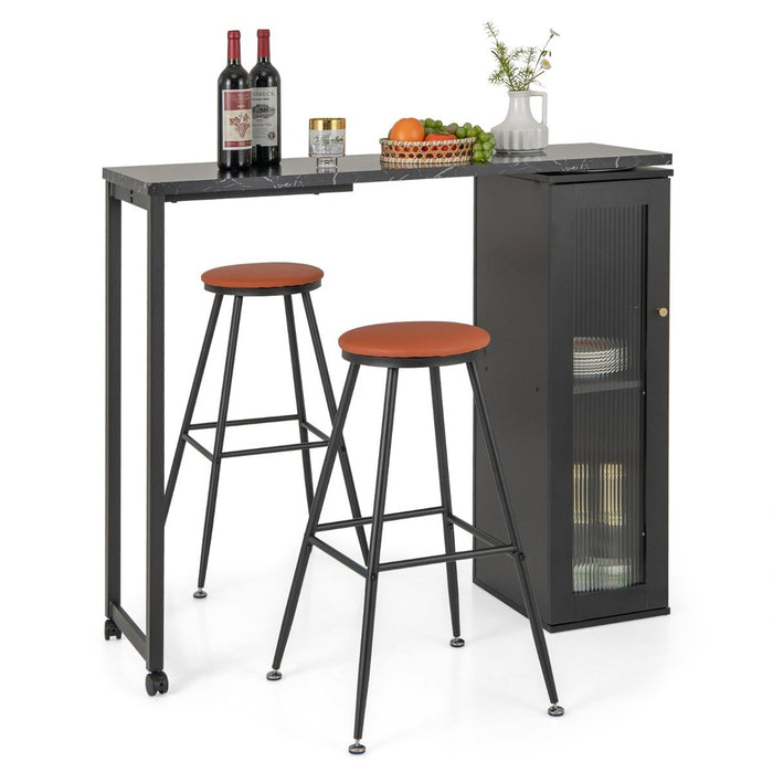 Swivelling Top Bar Table and Chairs Set of 3 with Storage Cabinet-