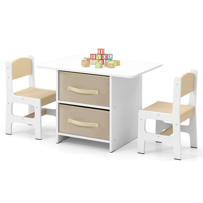 Toddler Wooden Activity Table & 2 Chairs Set with 2 Fabric Storage Bins-