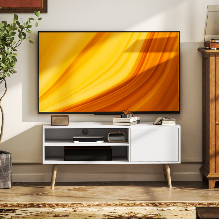 HOMCOM TV Stand up to 55 Inches, TV Unit with Open Shelves and Cable Holes - White