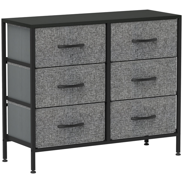 HOMCOM Fabric Chest of Drawers, Industrial Storage Bedroom Dresser with 6 Fabric Drawers, Steel Frame and Wooden Top for Nursery, Living Room, Hallway, Black