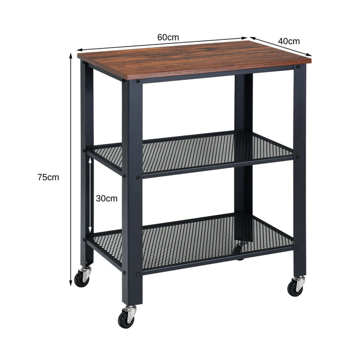 3 Tier Kitchen Utility Trolley with Wheels-Grey