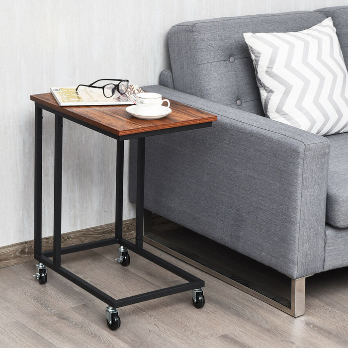 C-Shaped Side Table Coffee Laptop Holder Furniture with Wheels-