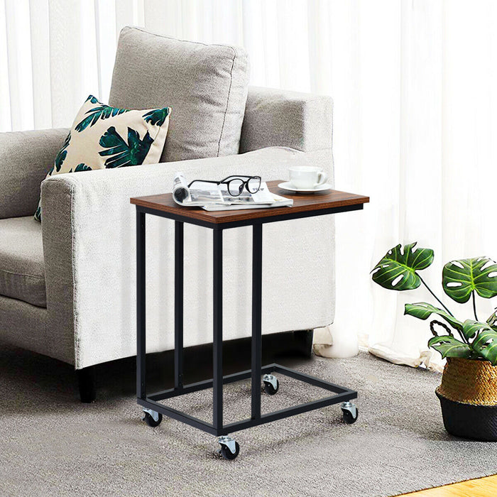 C-Shaped Side Table Coffee Laptop Holder Furniture with Wheels-